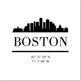 BOSTON MASSACHUSETTS BLACK SILHOUETTE SKYLINE ART Posters and Art